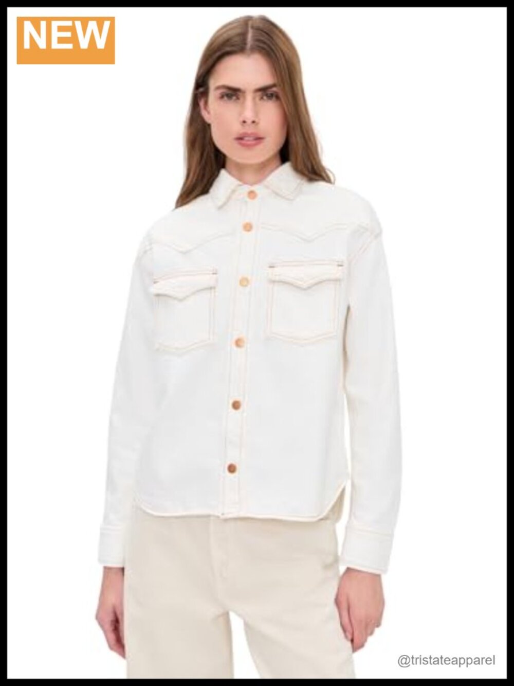 Mid-Weight Non-Stretch Denim Women's Button Down Shirt with Flap Pockets